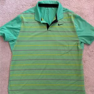 Nike Men's Green Striped Polo Shirt
